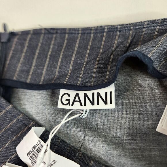 GANNI Skirt Womens 42 10/12 Grey Pinstripe Ruched Sky Captain Tie Gray NWT Siren - Picture 11 of 16
